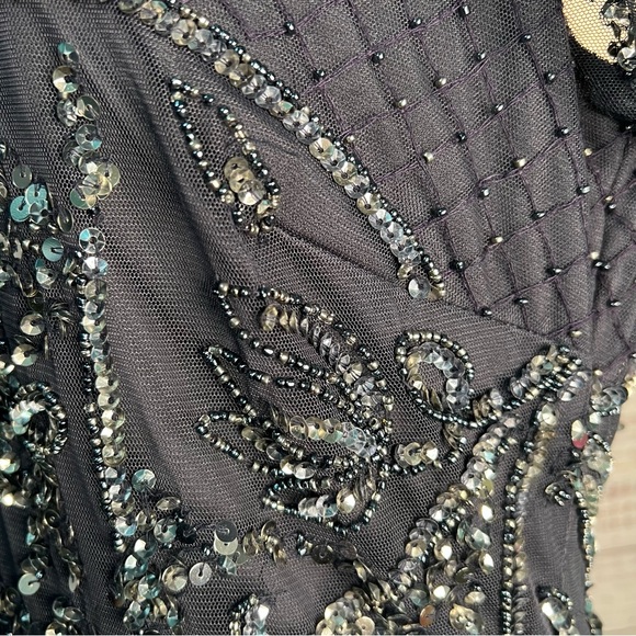 Pisarro Nights Beaded Mesh Column Gown Size 8 Slate Gray Beaded‎ Sequins NWT - Picture 13 of 17
